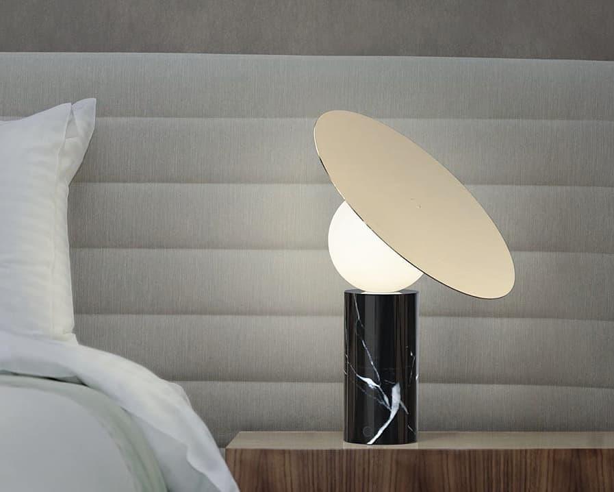Bola Disc Modern Marble Table Lamp with Adjustable Stainless Steel Shade