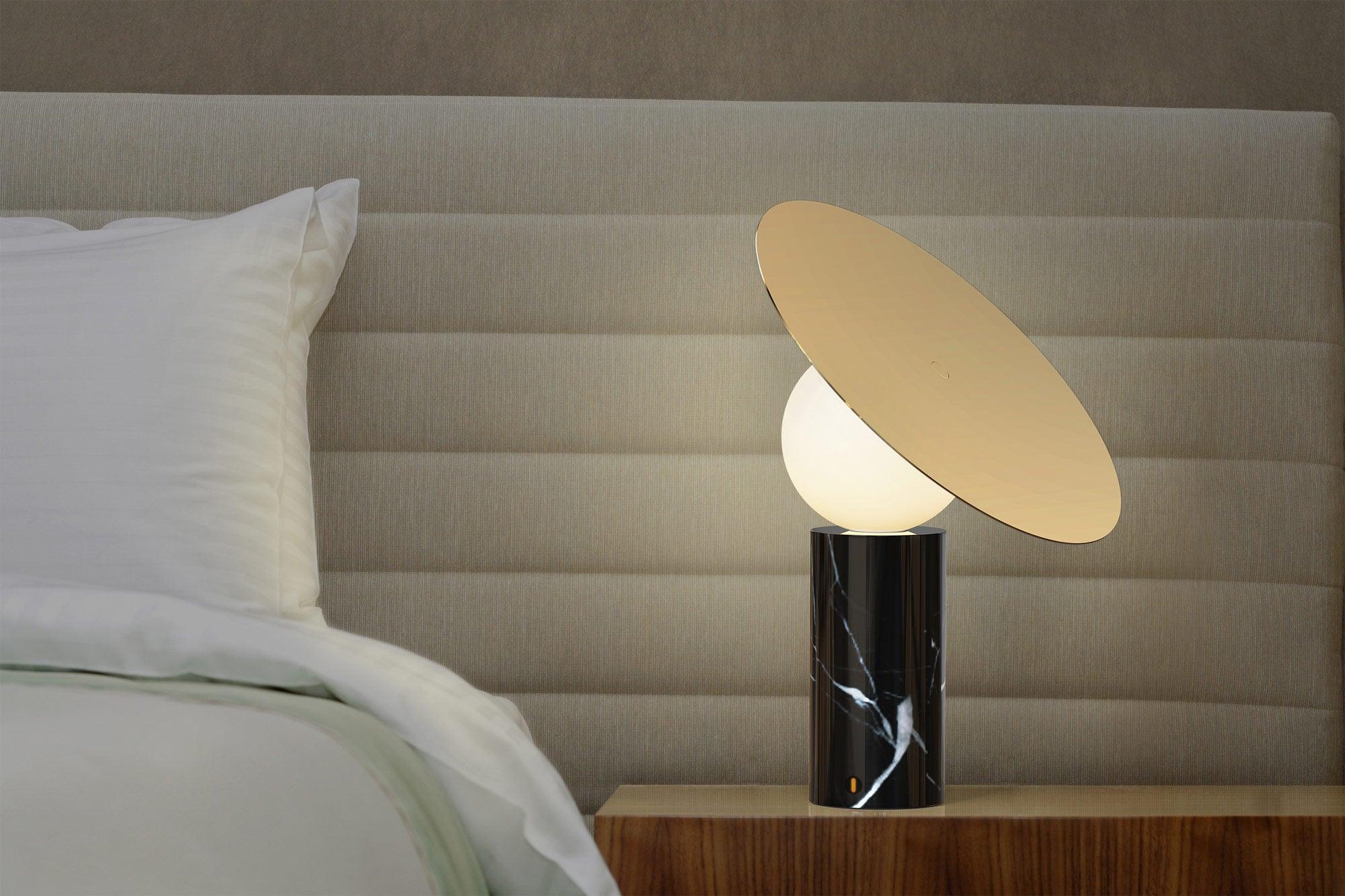Bola Disc Modern Marble Table Lamp with Adjustable Stainless Steel Shade