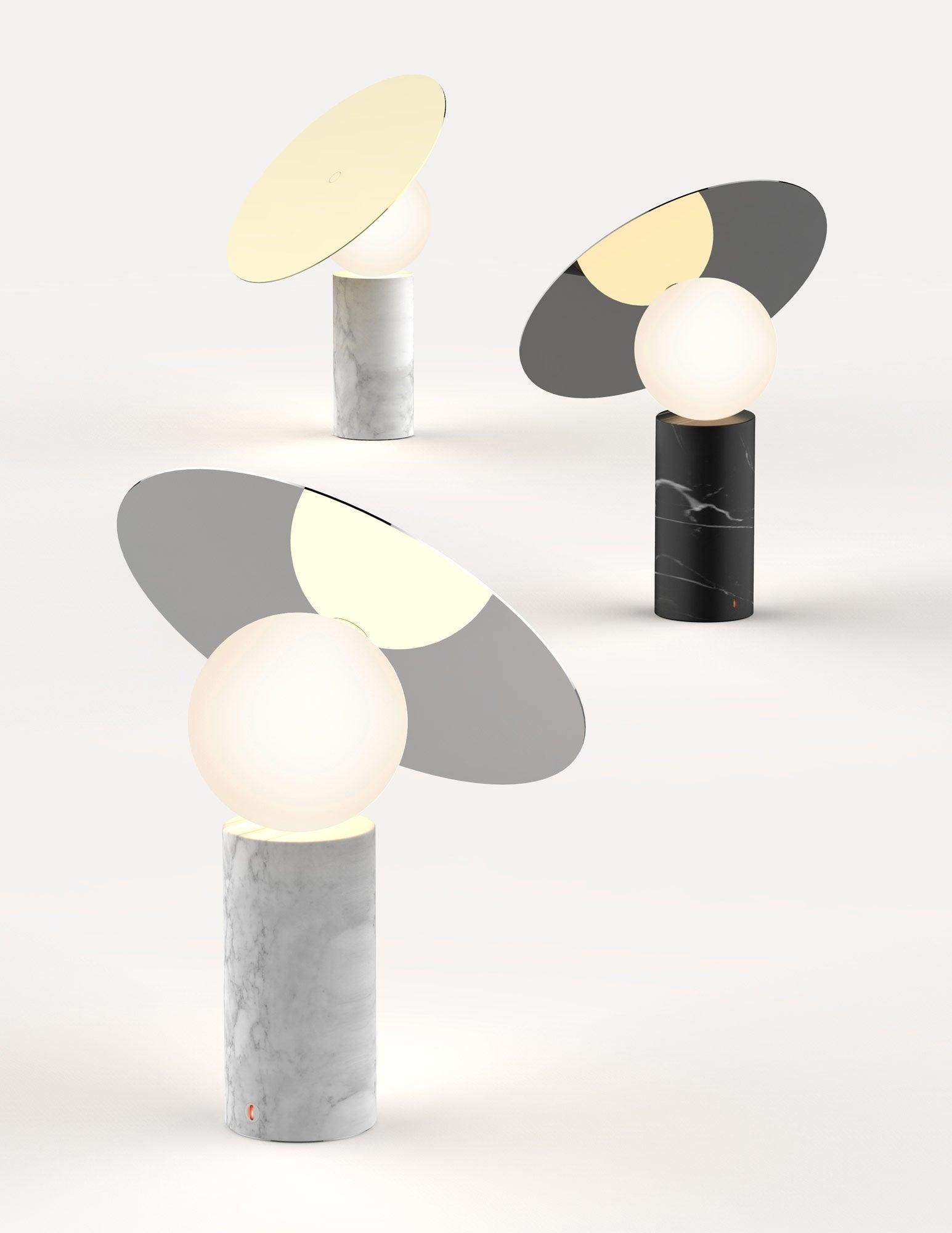 Bola Disc Modern Marble Table Lamp with Adjustable Stainless Steel Shade
