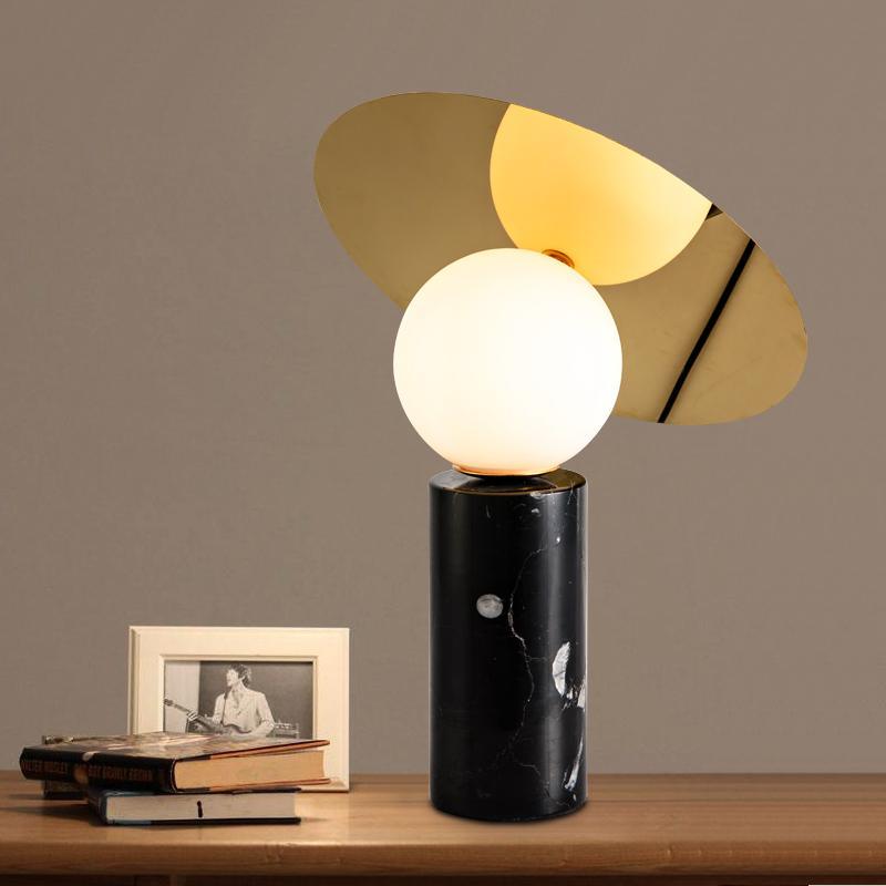 Bola Disc Modern Marble Table Lamp with Adjustable Stainless Steel Shade