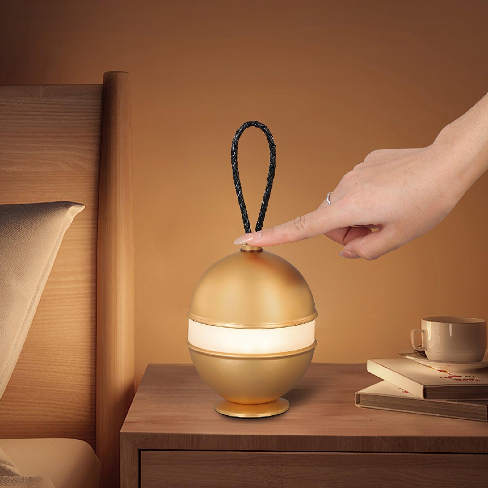 Modern Rechargeable LED Sphere Table Lamp with Portable Leather Cord Handle