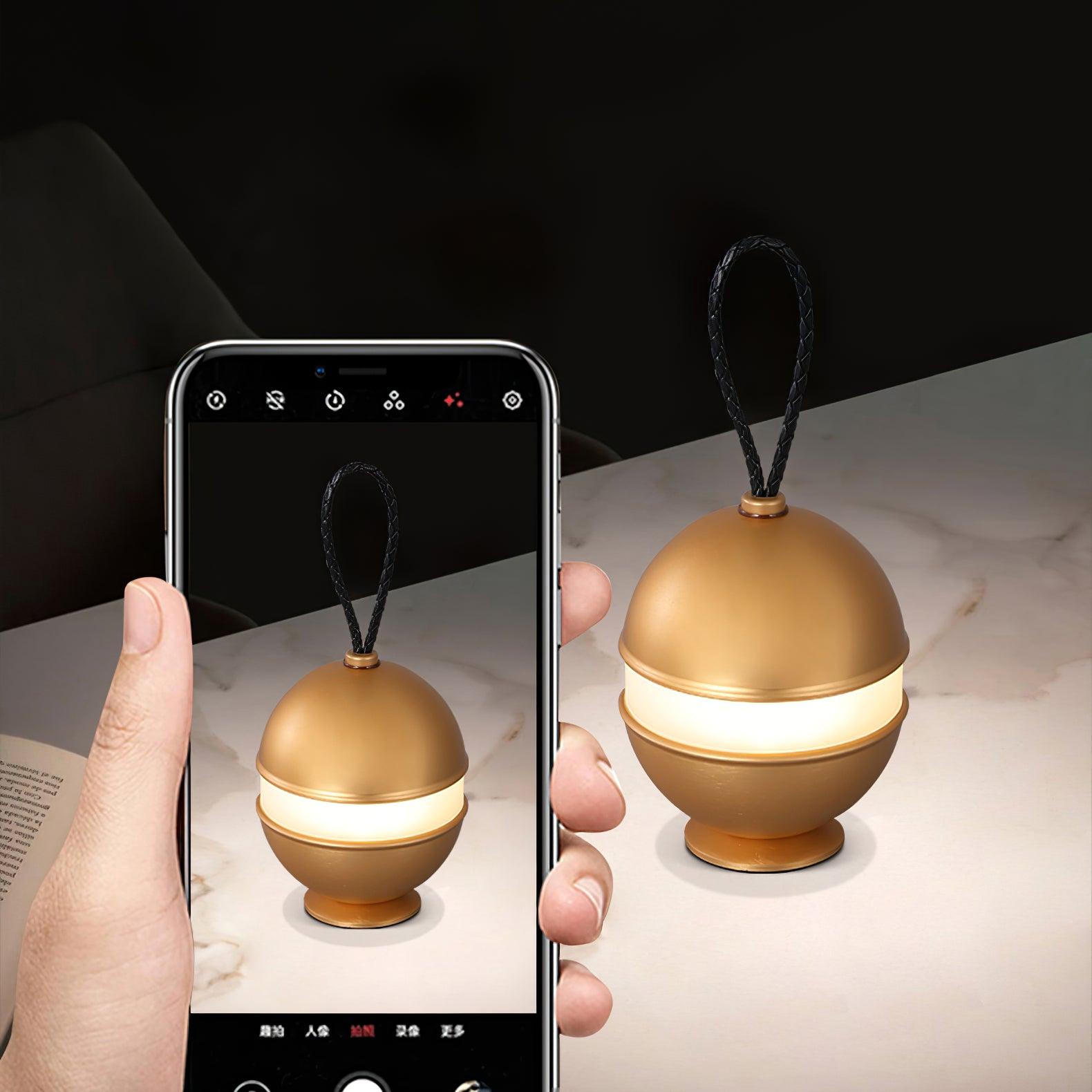 Modern Rechargeable LED Sphere Table Lamp with Portable Leather Cord Handle