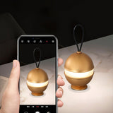 Modern Rechargeable LED Sphere Table Lamp with Portable Leather Cord Handle