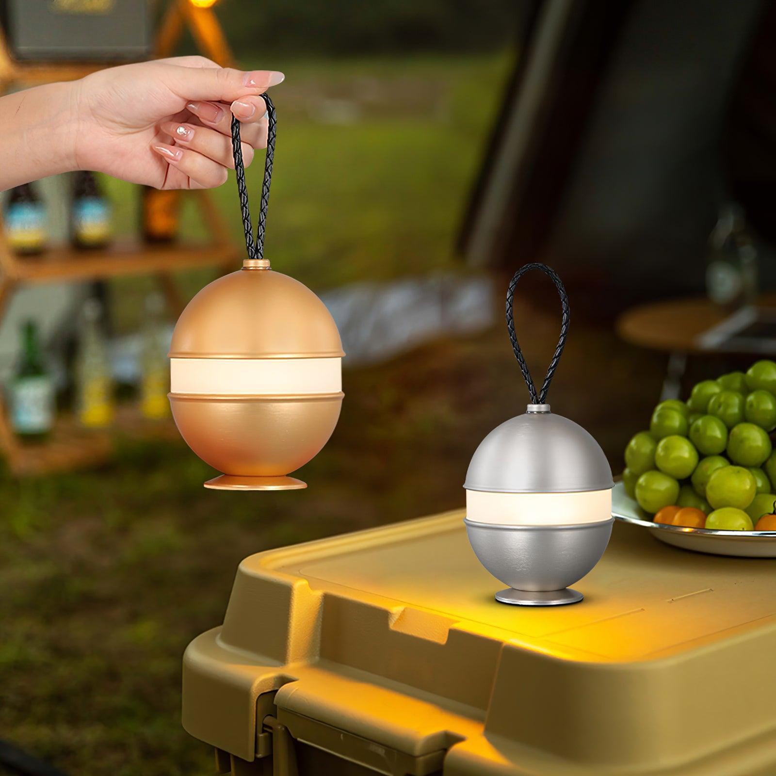 Modern Rechargeable LED Sphere Table Lamp with Portable Leather Cord Handle