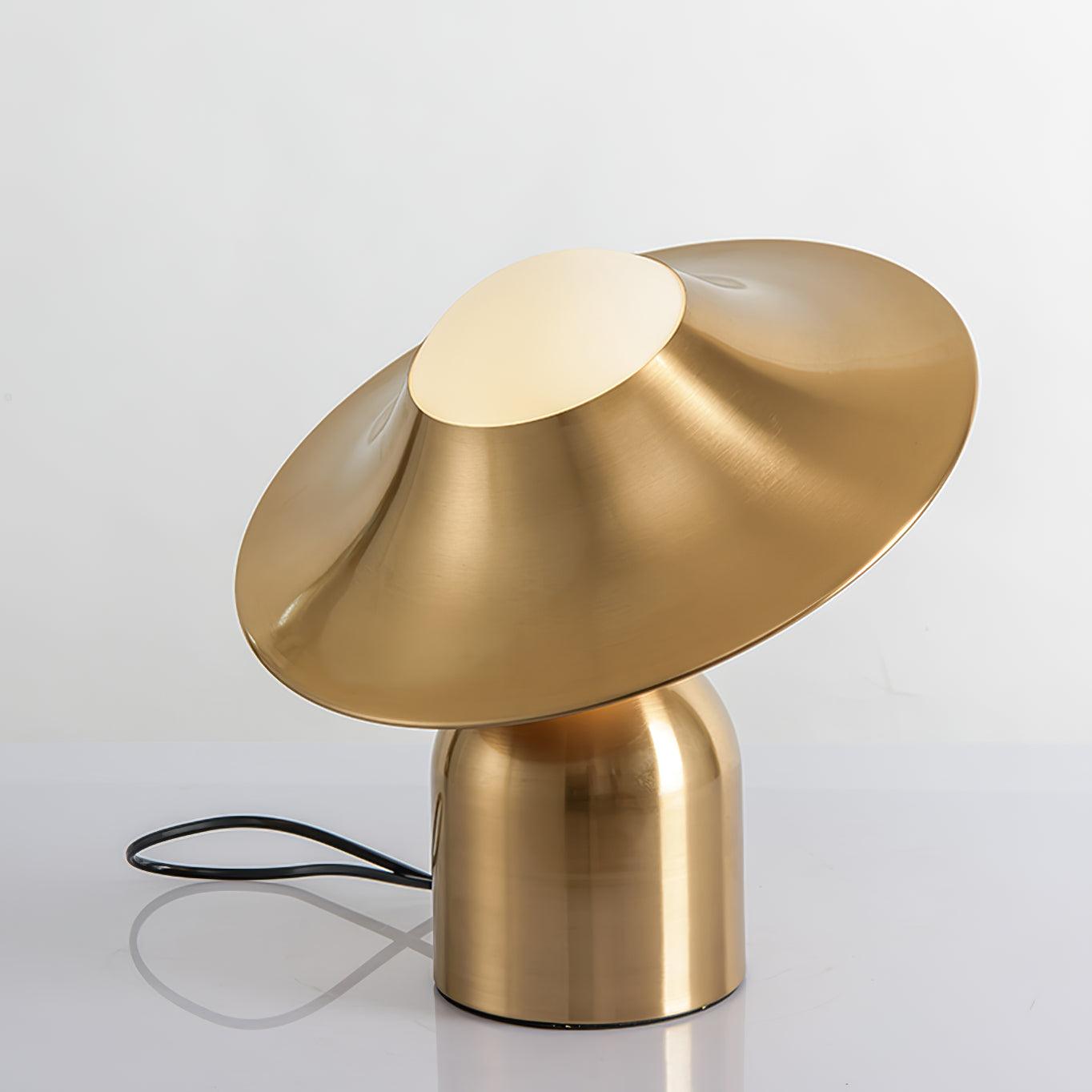 Modern Bonbon Disc Gold Side Table Lamp with Geometric Adjustable Shade for Desk and Nightstand