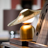 Modern Bonbon Disc Gold Side Table Lamp with Geometric Adjustable Shade for Desk and Nightstand