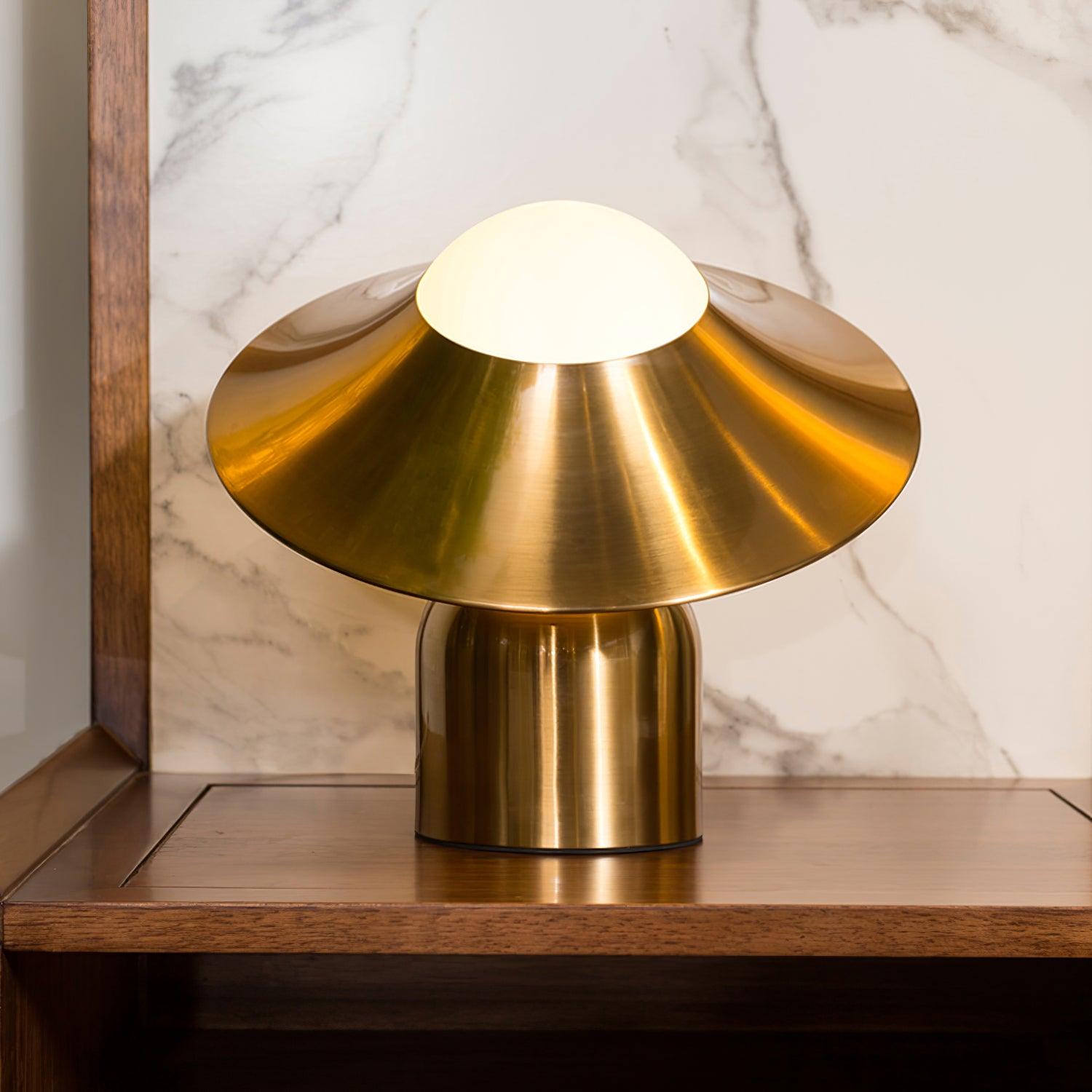 Modern Bonbon Disc Gold Side Table Lamp with Geometric Adjustable Shade for Desk and Nightstand