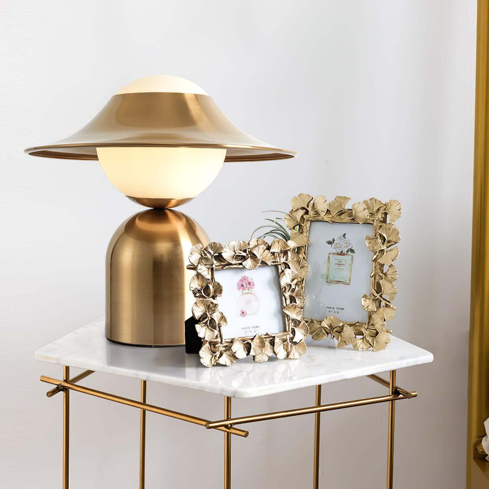Modern Bonbon Disc Gold Side Table Lamp with Geometric Adjustable Shade for Desk and Nightstand
