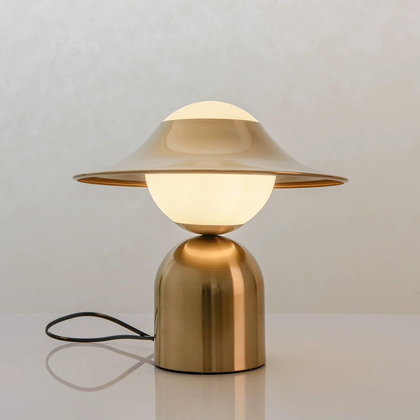 Modern Bonbon Disc Gold Side Table Lamp with Geometric Adjustable Shade for Desk and Nightstand