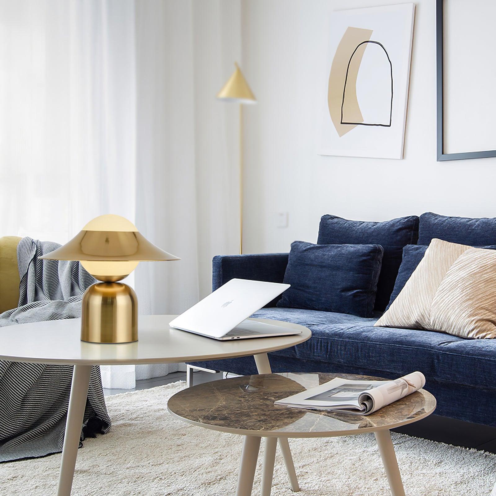 Modern Bonbon Disc Gold Side Table Lamp with Geometric Adjustable Shade for Desk and Nightstand