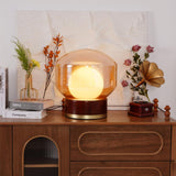 Rigel Contemporary Wood and Metal Table Lamp with Amber Glass Shade for Bedroom