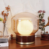 Rigel Contemporary Wood and Metal Table Lamp with Amber Glass Shade for Bedroom