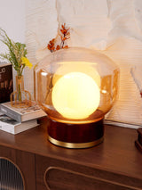 Rigel Contemporary Wood and Metal Table Lamp with Amber Glass Shade for Bedroom