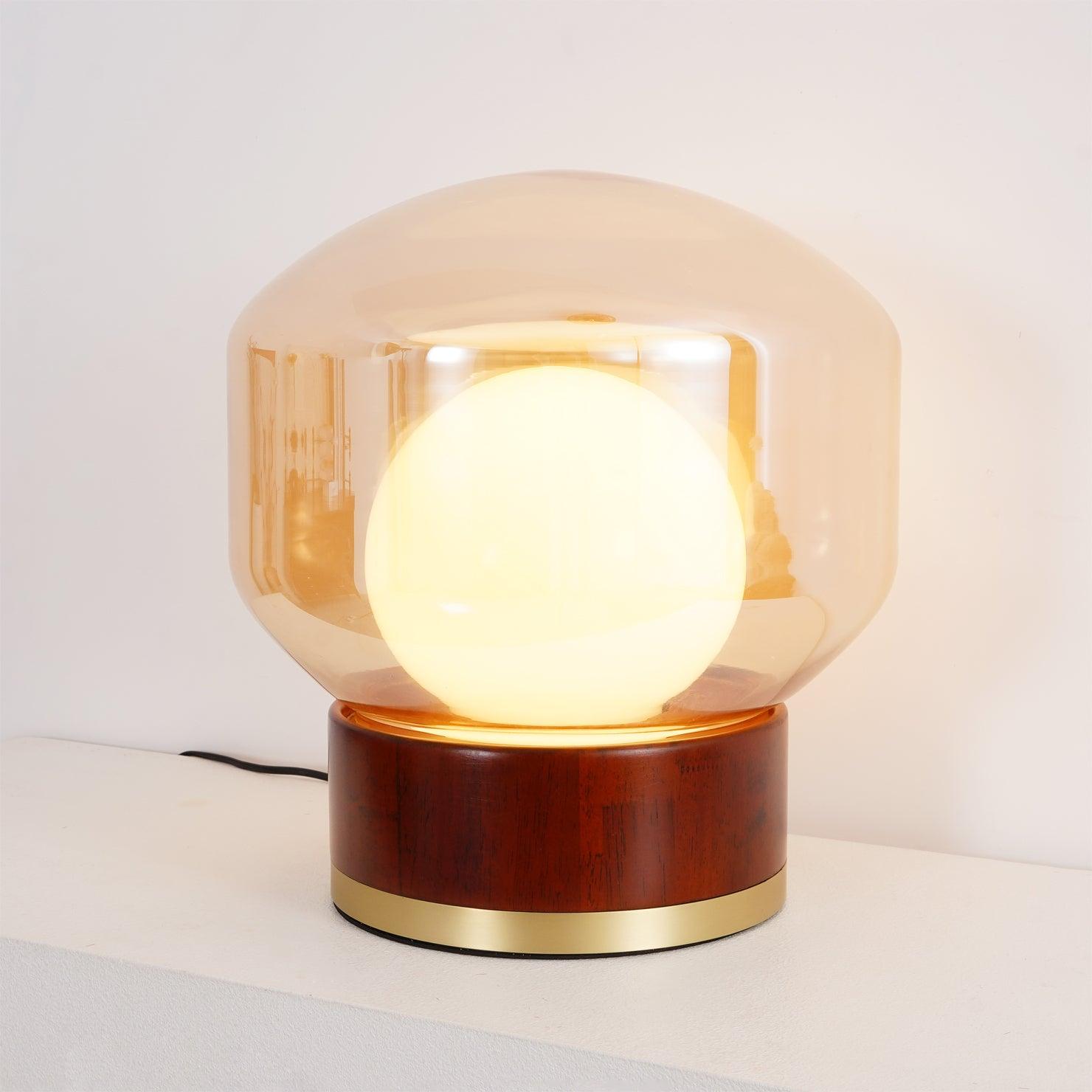 Rigel Contemporary Wood and Metal Table Lamp with Amber Glass Shade for Bedroom