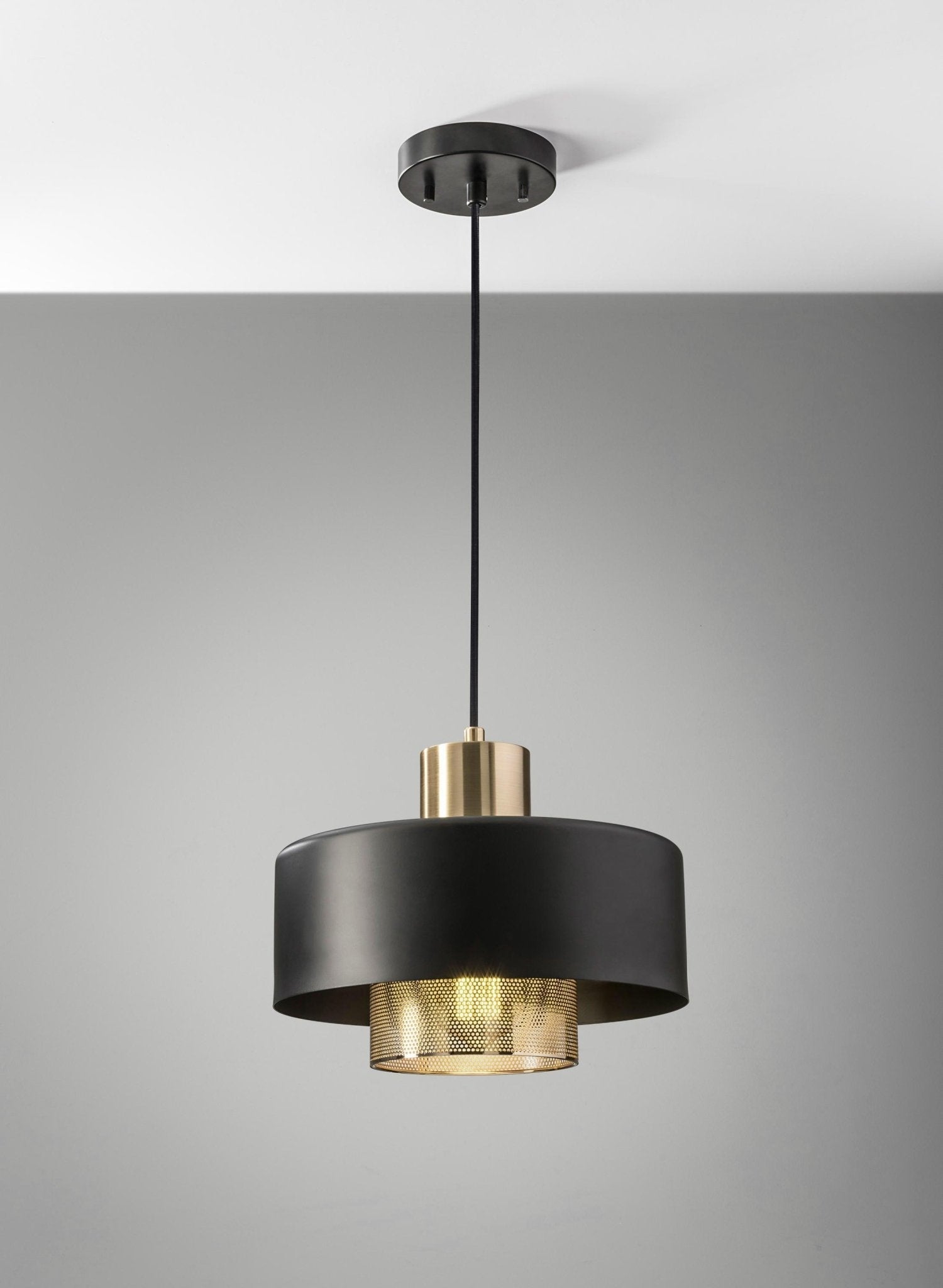 Bradbury Industrial Metal Table Lamp with Perforated Copper Inner Shade and Adjustable Black Finish