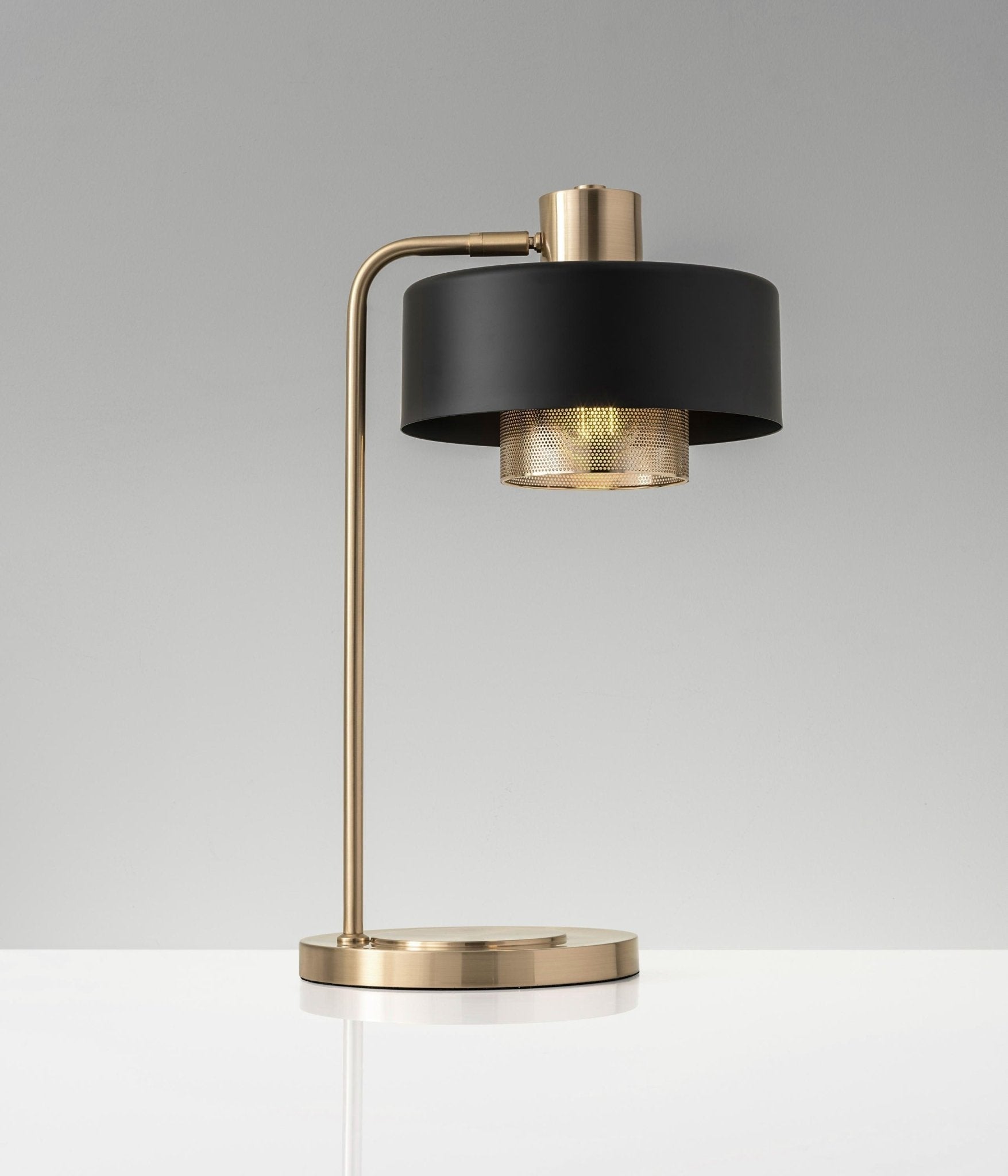 Bradbury Industrial Metal Table Lamp with Perforated Copper Inner Shade and Adjustable Black Finish
