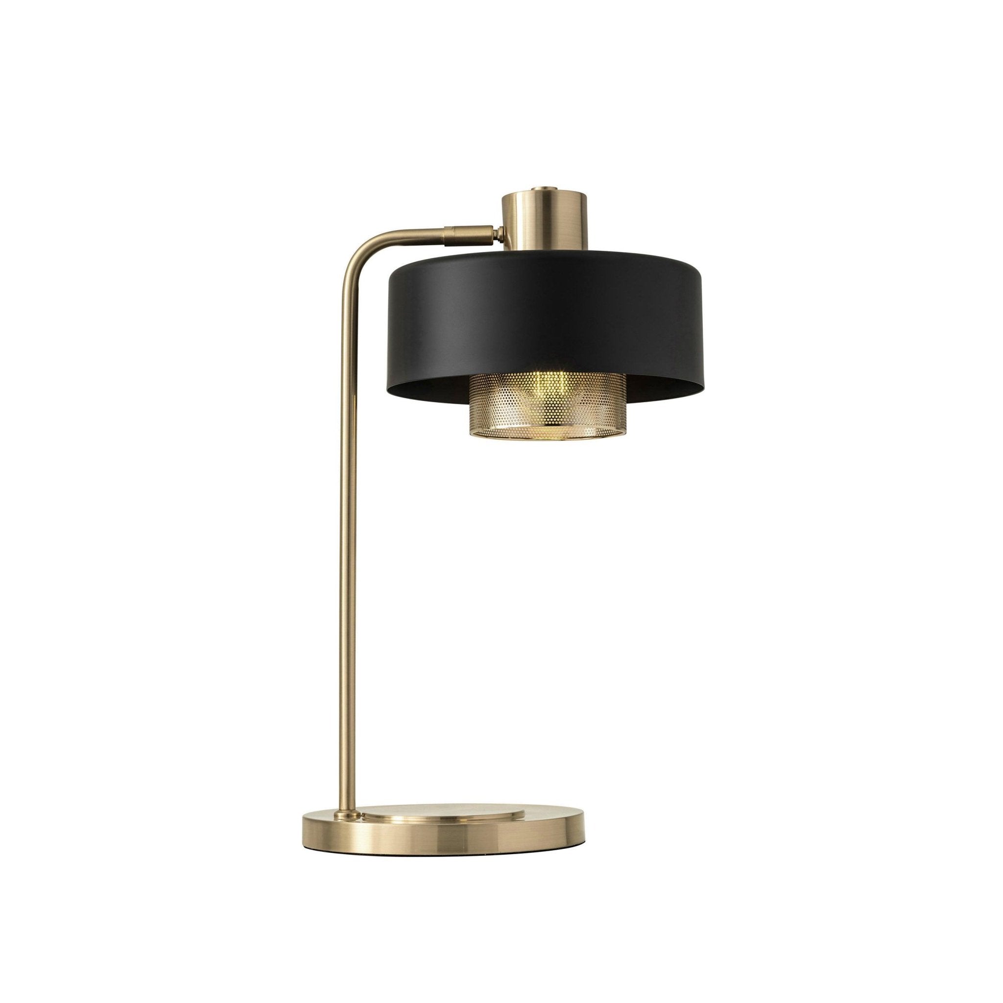 Bradbury Industrial Metal Table Lamp with Perforated Copper Inner Shade and Adjustable Black Finish