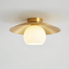 Modern Brass and White Glass Flush Mount Ceiling Lamp for Living Room Bedroom