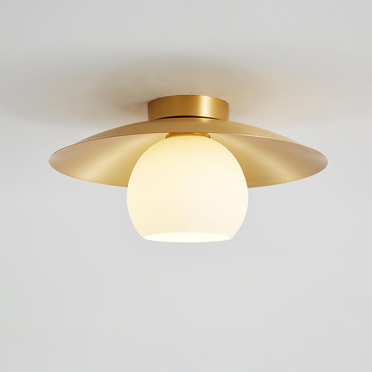 Modern Brass and White Glass Flush Mount Ceiling Lamp for Living Room Bedroom