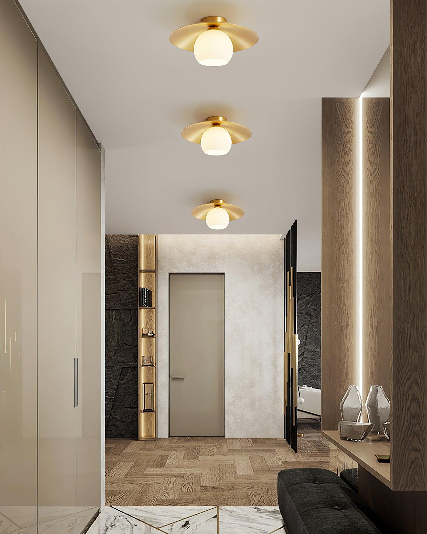 Modern Brass and White Glass Flush Mount Ceiling Lamp for Living Room Bedroom