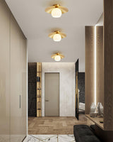 Modern Brass and White Glass Flush Mount Ceiling Lamp for Living Room Bedroom