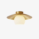 Modern Brass and White Glass Flush Mount Ceiling Lamp for Living Room Bedroom