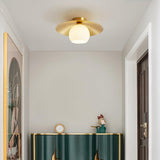 Modern Brass and White Glass Flush Mount Ceiling Lamp for Living Room Bedroom