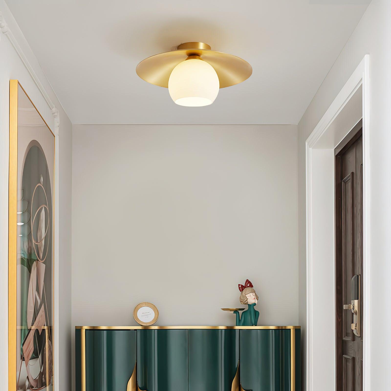Modern Brass and White Glass Flush Mount Ceiling Lamp for Living Room Bedroom
