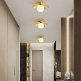 Modern Brass and White Glass Flush Mount Ceiling Lamp for Living Room Bedroom