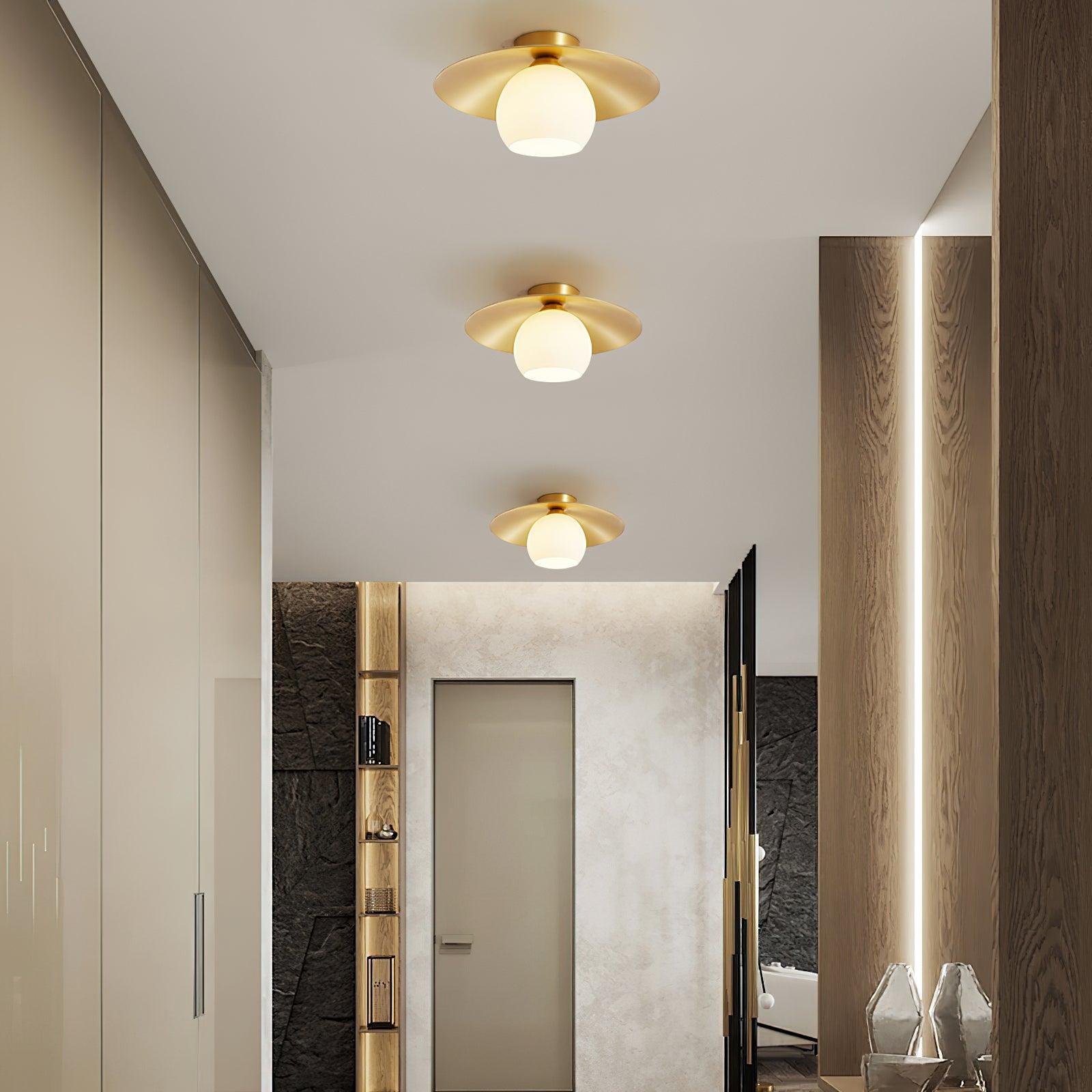 Modern Brass and White Glass Flush Mount Ceiling Lamp for Living Room Bedroom