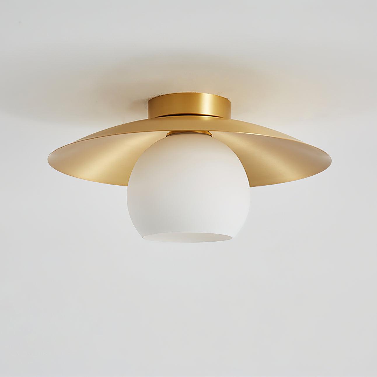 Modern Brass and White Glass Flush Mount Ceiling Lamp for Living Room Bedroom