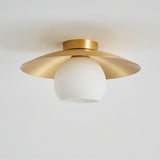 Modern Brass and White Glass Flush Mount Ceiling Lamp for Living Room Bedroom