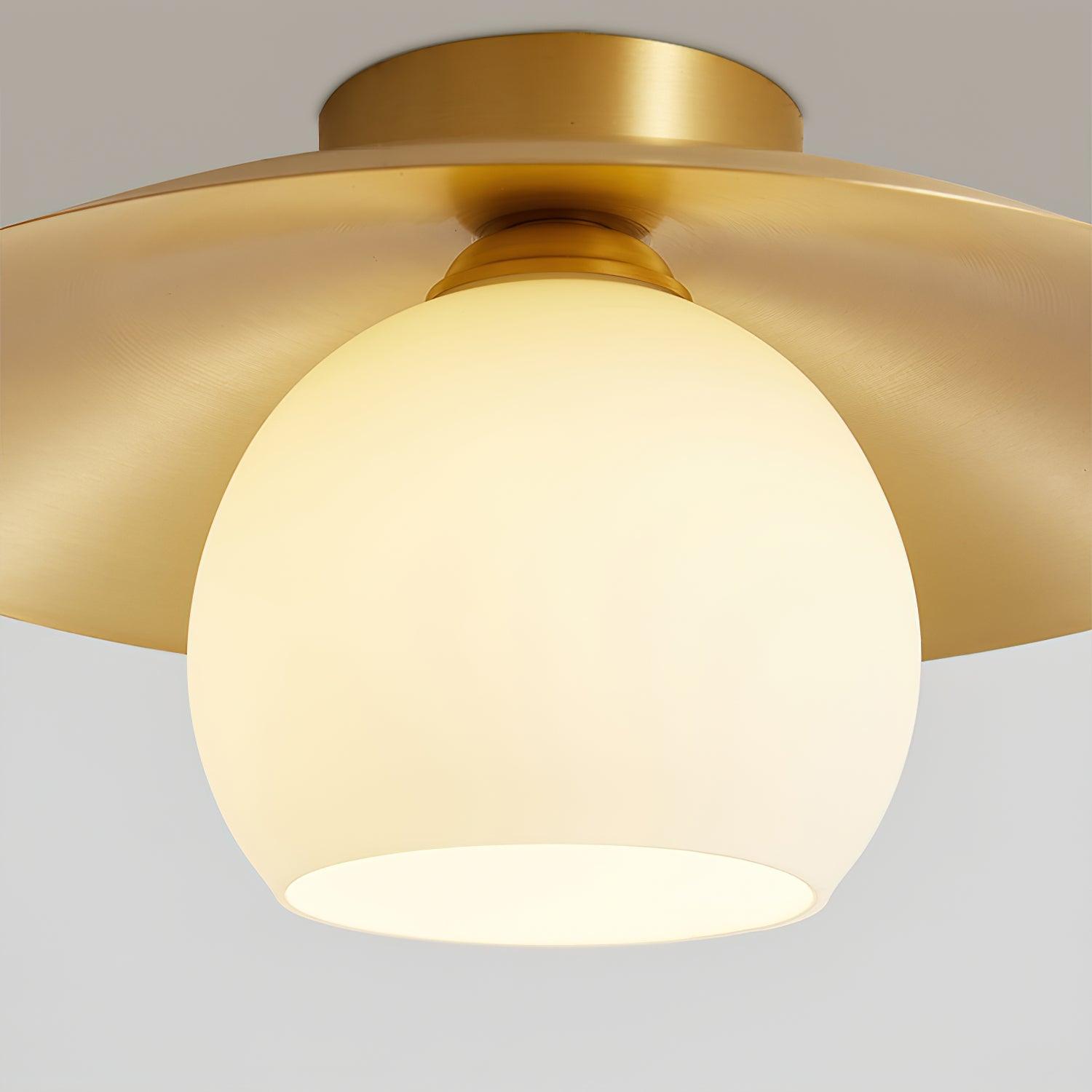 Modern Brass and White Glass Flush Mount Ceiling Lamp for Living Room Bedroom