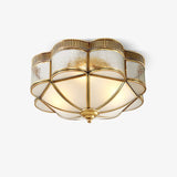 Elegant Brass Domed Flush Mount Ceiling Light with White Frosted Glass Panel