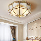 Elegant Brass Domed Flush Mount Ceiling Light with White Frosted Glass Panel