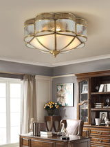 Elegant Brass Domed Flush Mount Ceiling Light with White Frosted Glass Panel