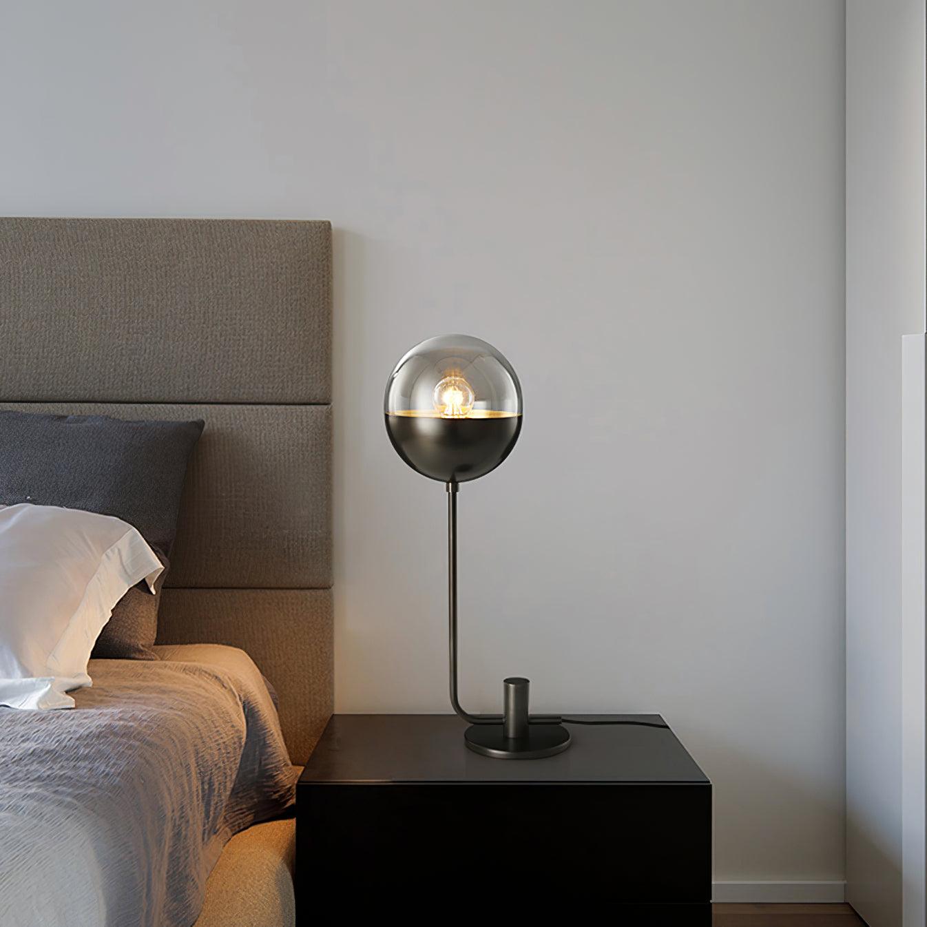 Modern Industrial Brass Globular Table Lamp with Clear Glass Shade for Bedside Lighting
