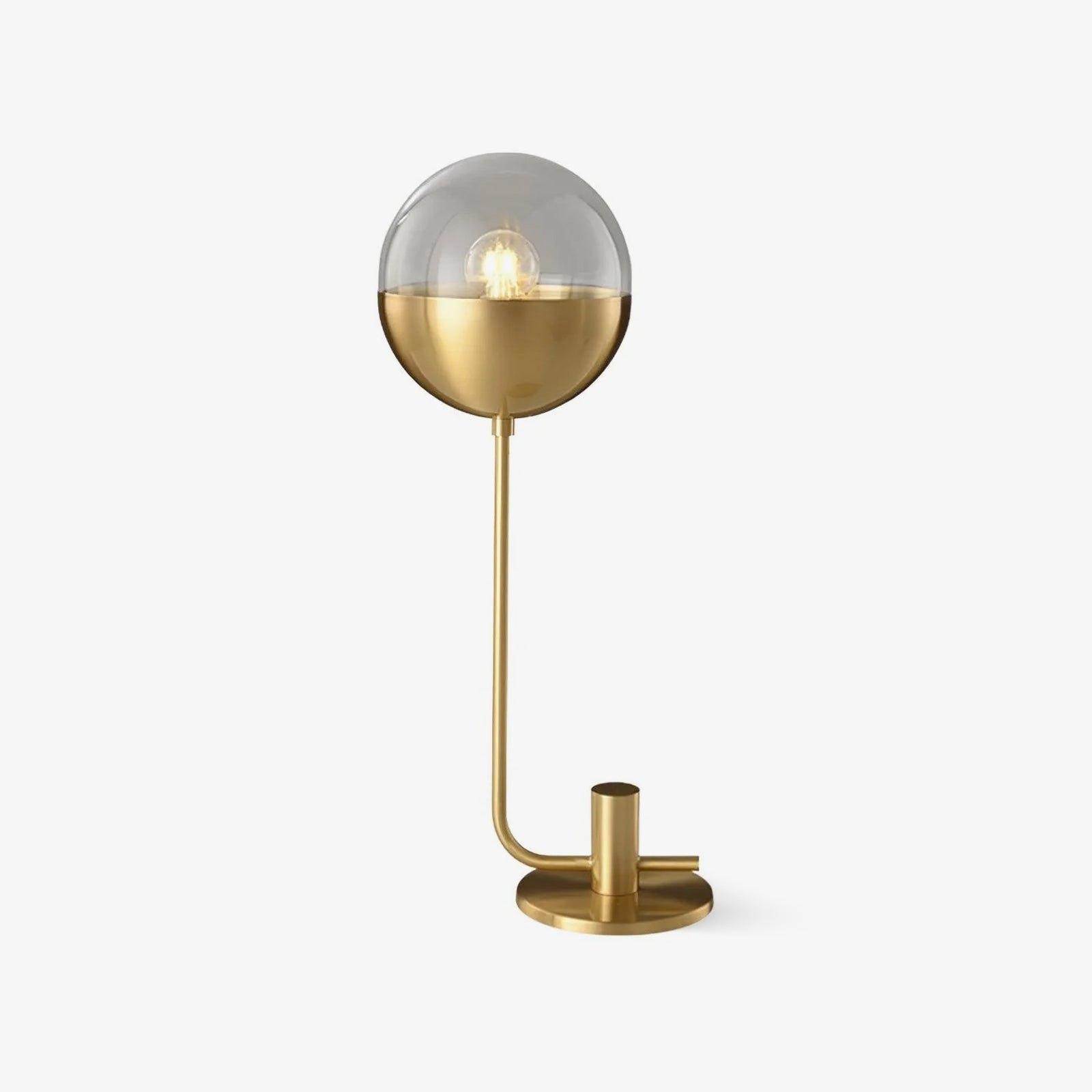 Modern Industrial Brass Globular Table Lamp with Clear Glass Shade for Bedside Lighting