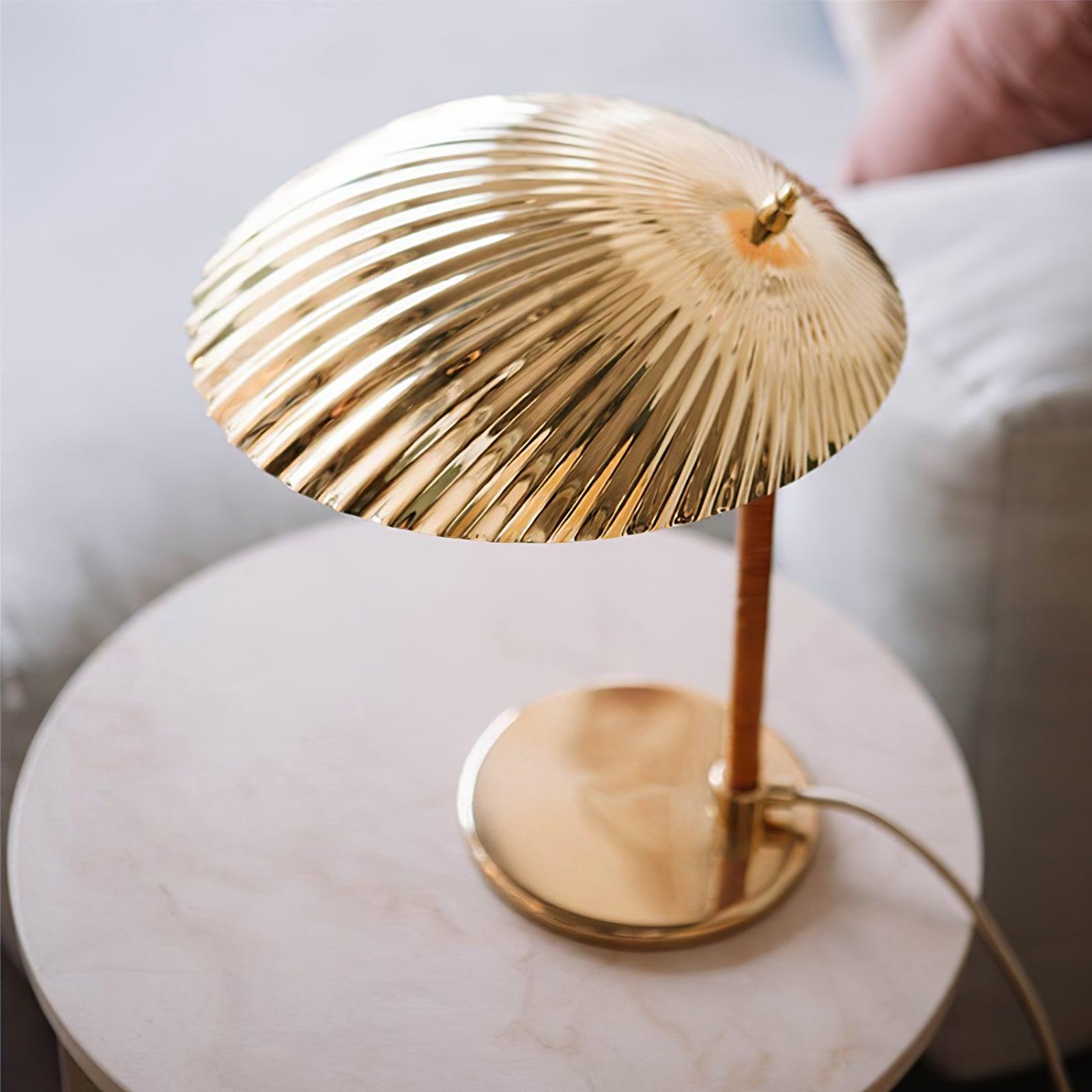 Sculptural Mid Century Modern Brass Shell Table Lamp for Bedside and Desk Lighting