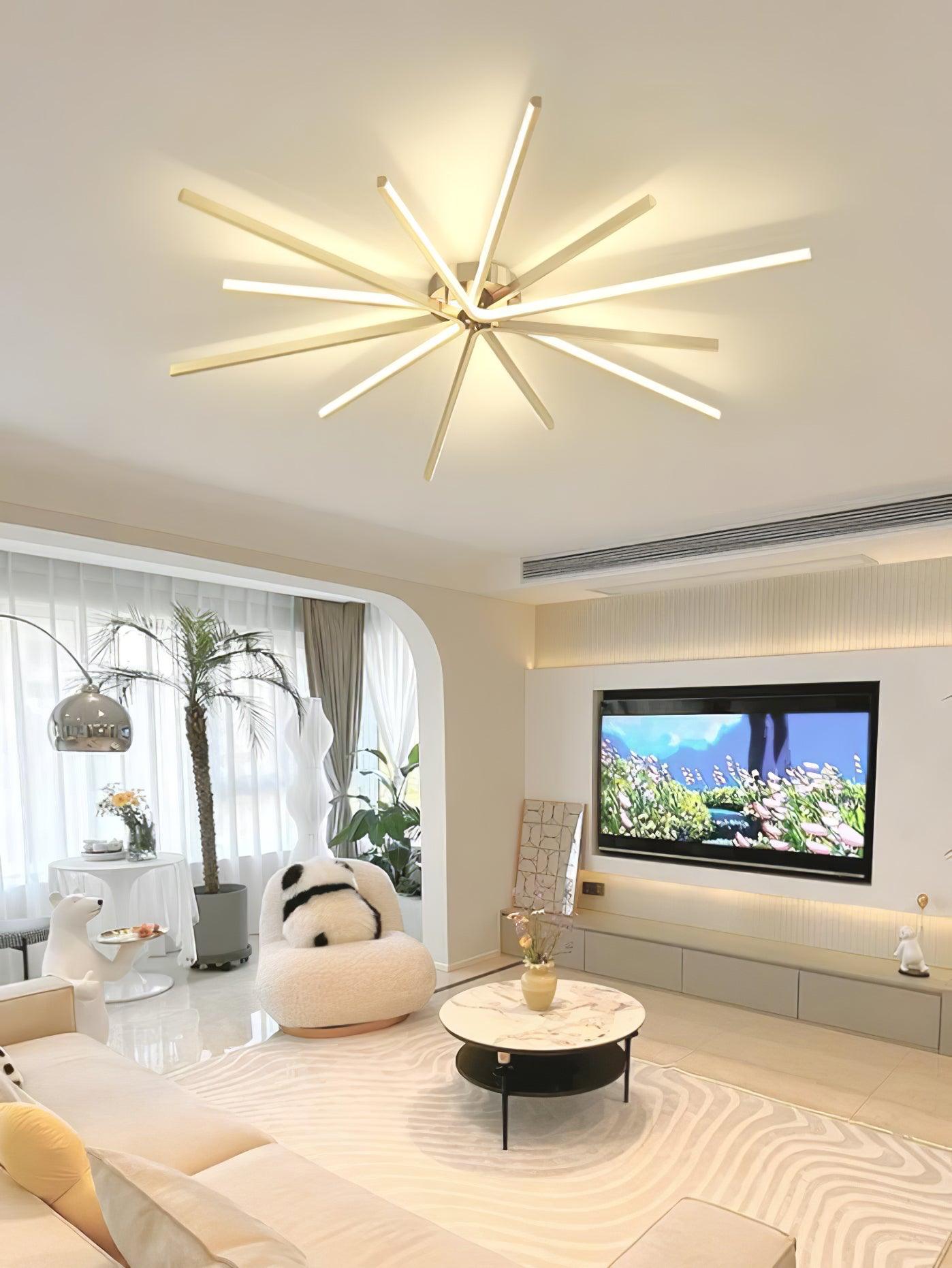 Modern Brass Starburst LED Ceiling Lamp Contemporary Flush Mount Light Fixture