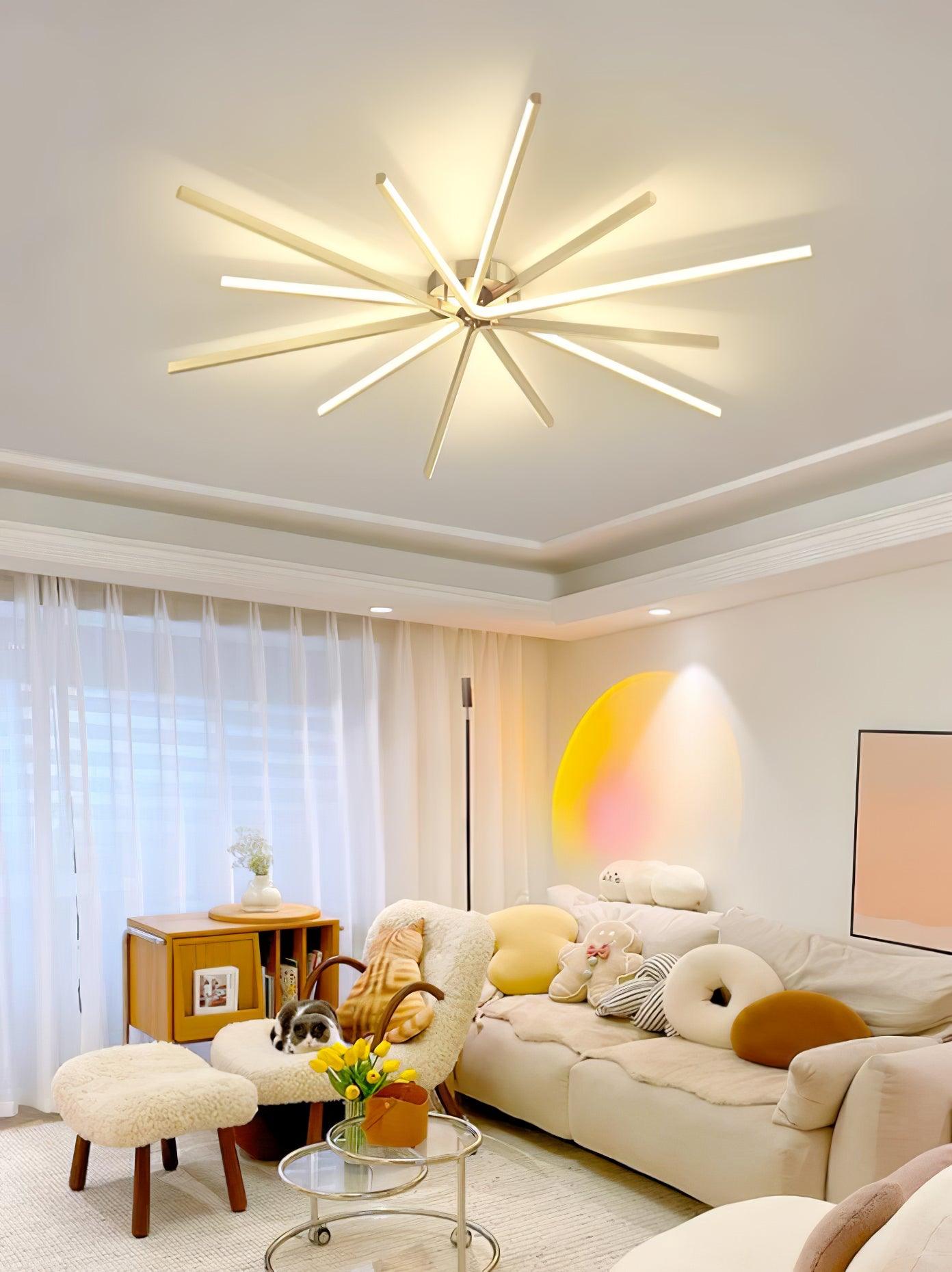 Modern Brass Starburst LED Ceiling Lamp Contemporary Flush Mount Light Fixture