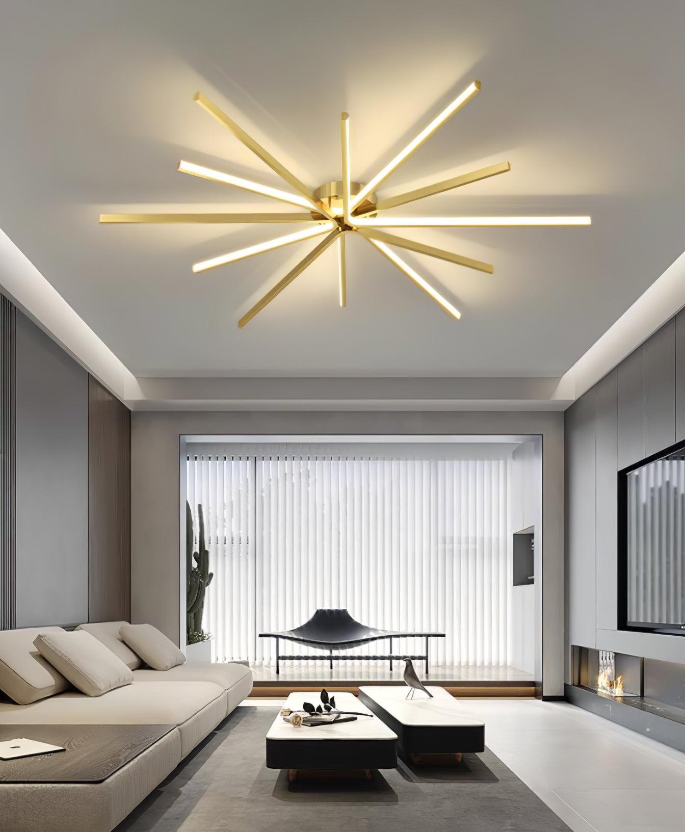 Modern Brass Starburst LED Ceiling Lamp Contemporary Flush Mount Light Fixture