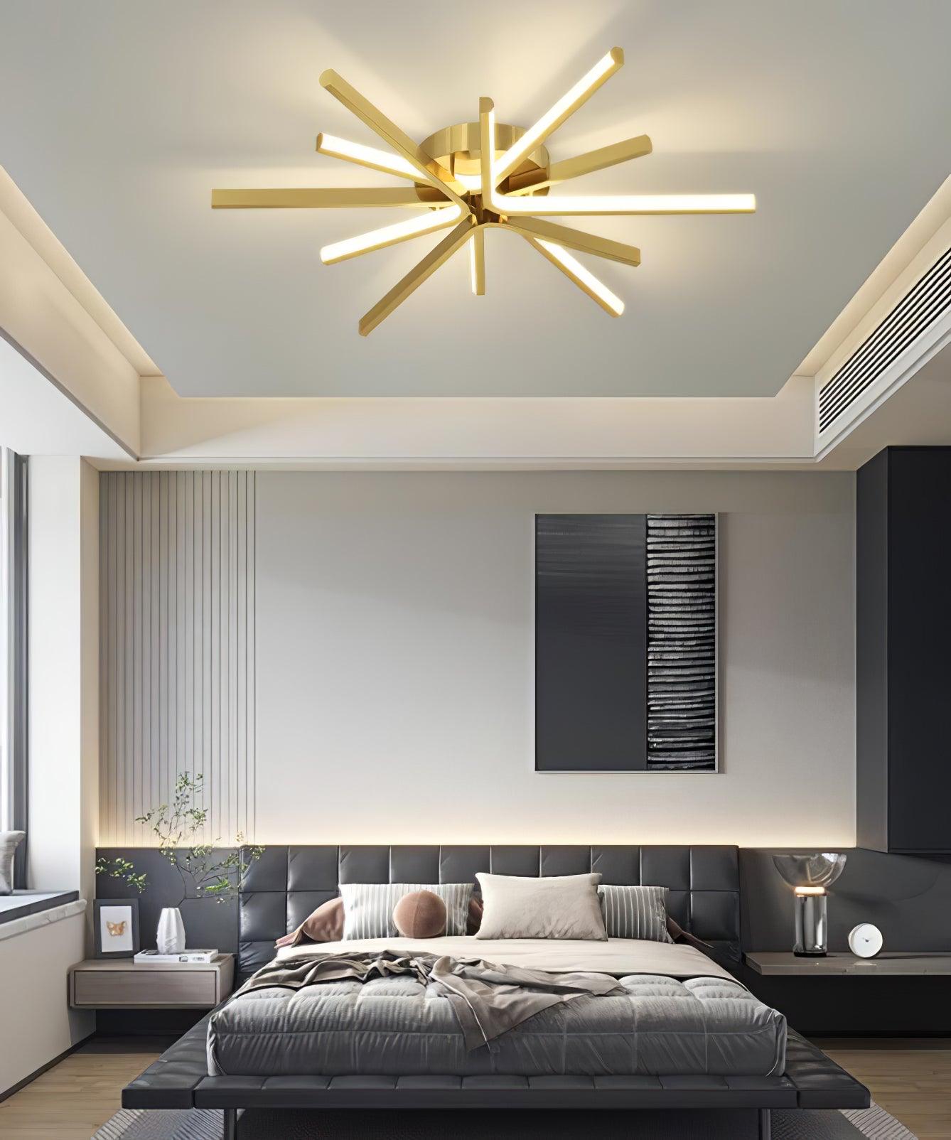 Modern Brass Starburst LED Ceiling Lamp Contemporary Flush Mount Light Fixture