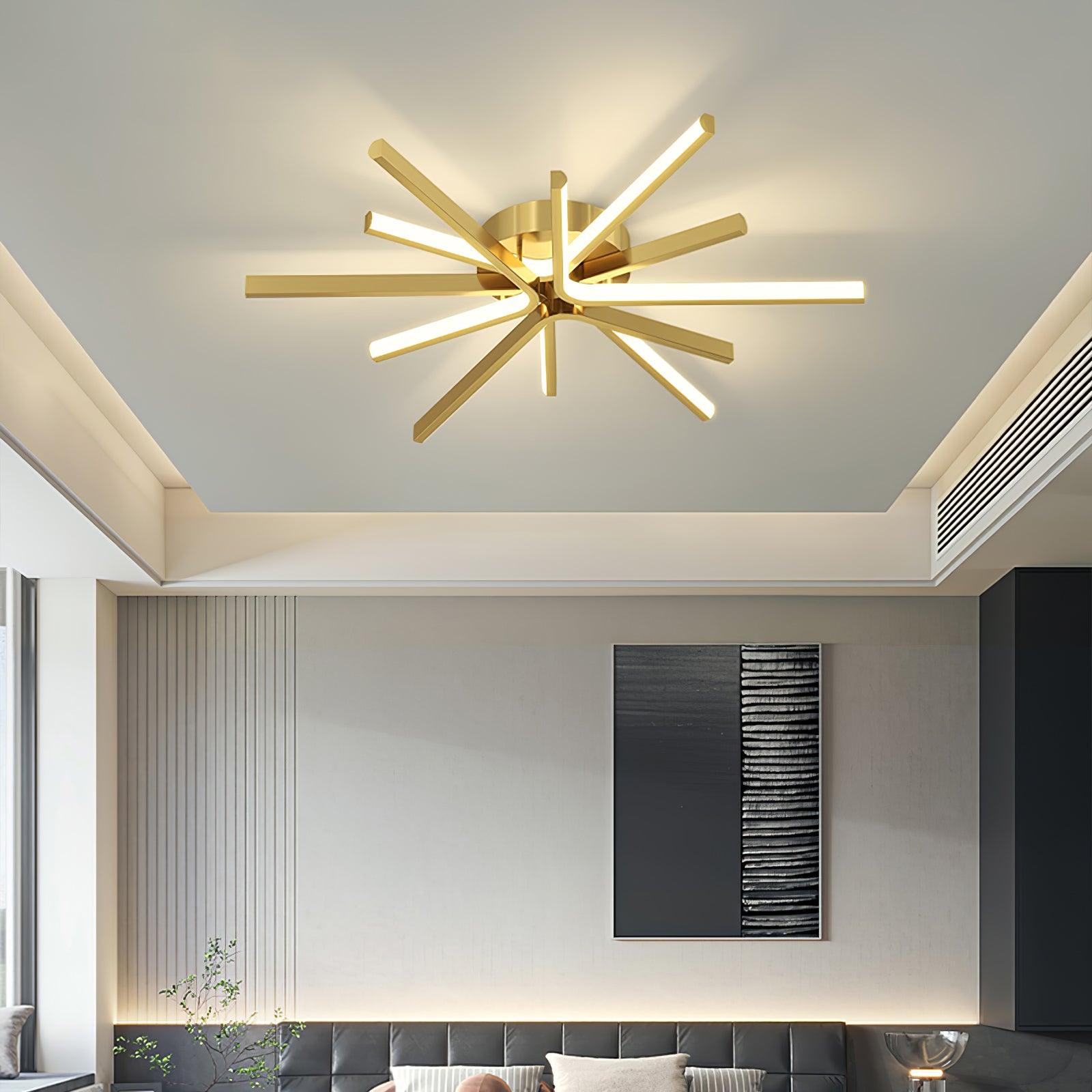 Modern Brass Starburst LED Ceiling Lamp Contemporary Flush Mount Light Fixture