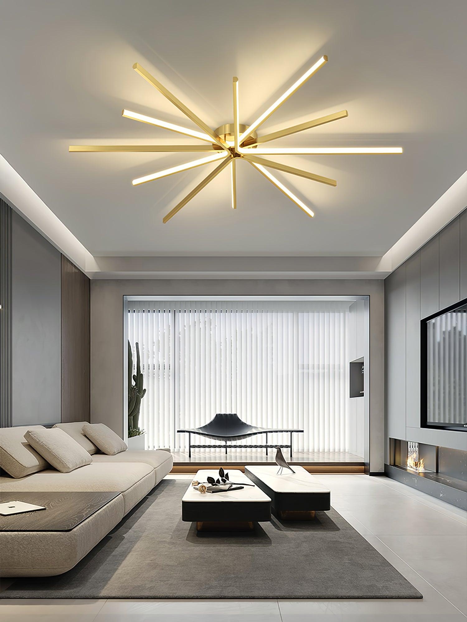 Modern Brass Starburst LED Ceiling Lamp Contemporary Flush Mount Light Fixture