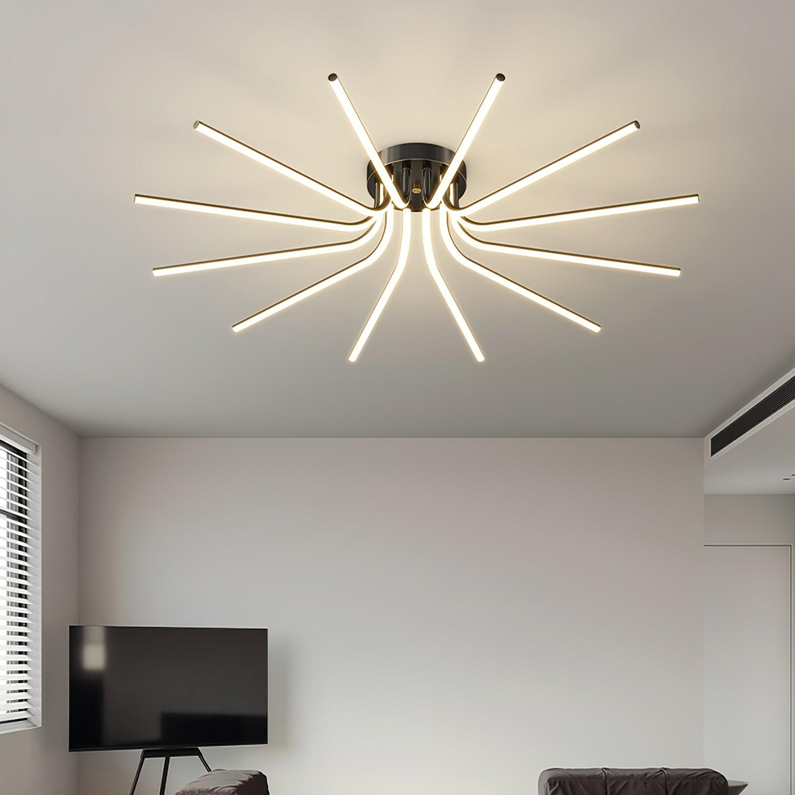 Modern Brass Starburst LED Ceiling Lamp Contemporary Flush Mount Light Fixture