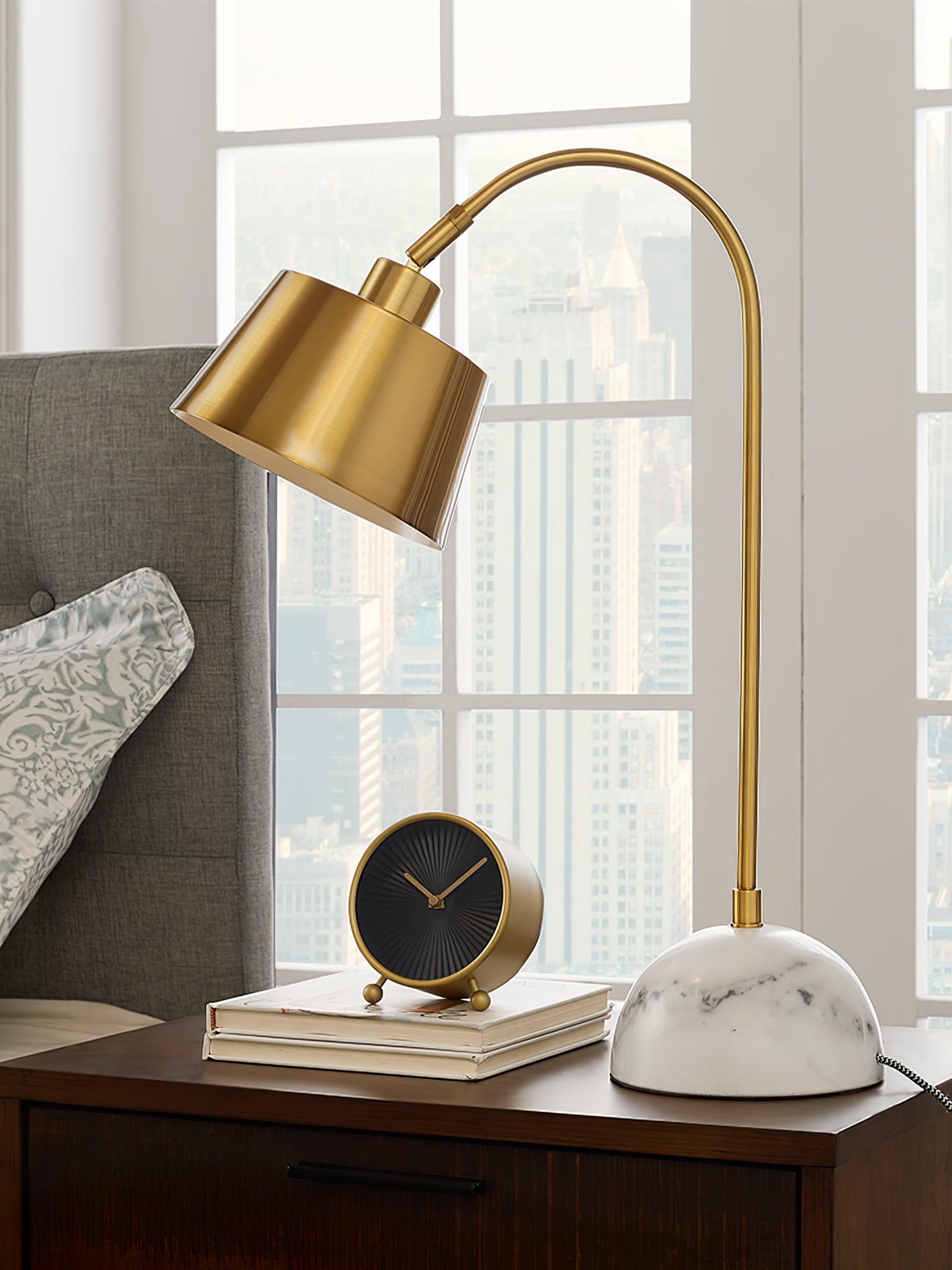 Brax Gold Metal and Marble Desk Lamp with Adjustable Frame for Modern Workspace and Bedside
