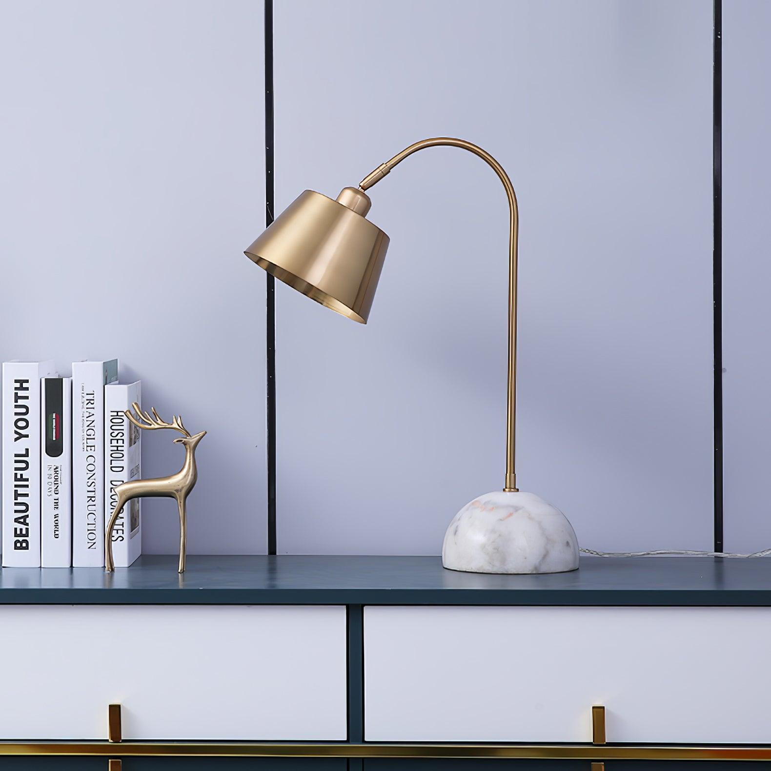 Brax Gold Metal and Marble Desk Lamp with Adjustable Frame for Modern Workspace and Bedside