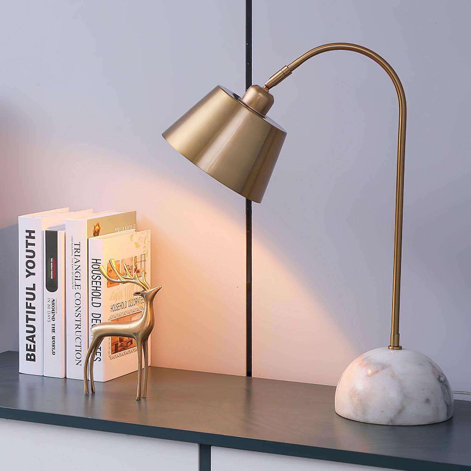 Brax Gold Metal and Marble Desk Lamp with Adjustable Frame for Modern Workspace and Bedside