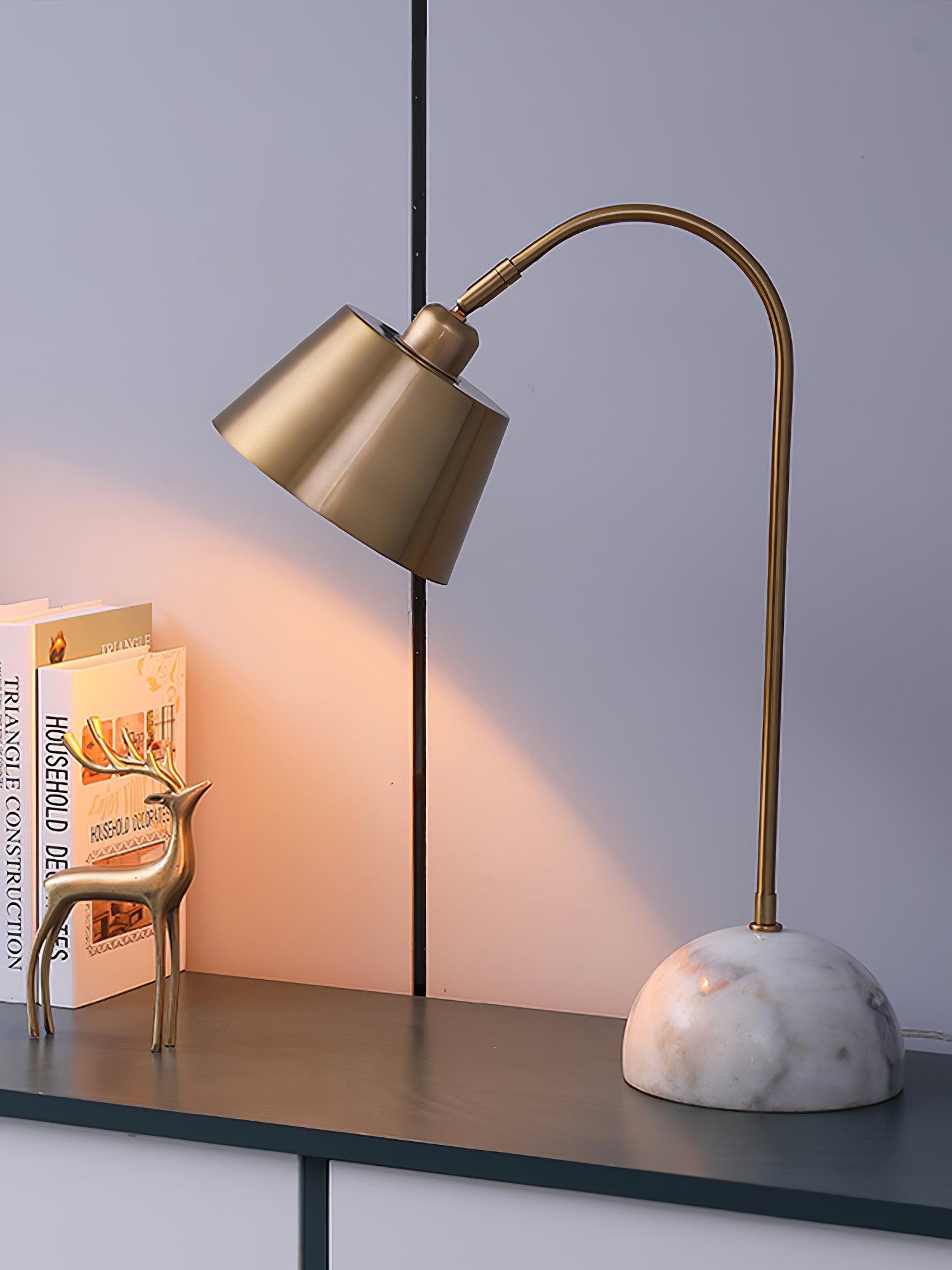 Brax Gold Metal and Marble Desk Lamp with Adjustable Frame for Modern Workspace and Bedside